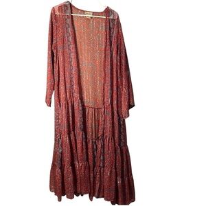 Nalini Originals Open-Front Duster Kimono Cover Up Orange Stripe OS